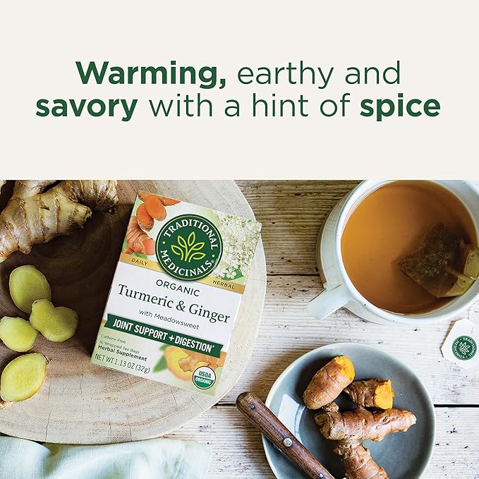 Traditional Medicinals Organic, Turmeric Tea with Ginger & Meadowsweet - Supports Normal Response to Inflammation - Kosher, Non-GMO, Caffeine-Free, Compostable - 16 Tea Bags - Bloomnest
