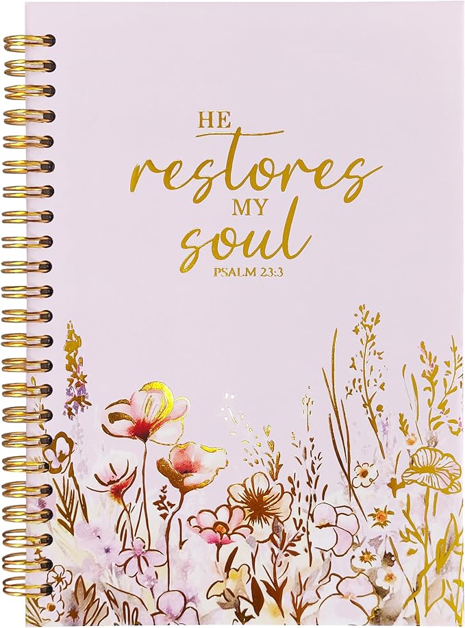 Christian Women's Notebook With Gold Foil, Christian Art Gift Diary, Women's Prayer Diary, Exquisite Bible Notebook, Psalm 23:3 "He Restores My Soul, 5.5 X 8.3 - Bloomnest