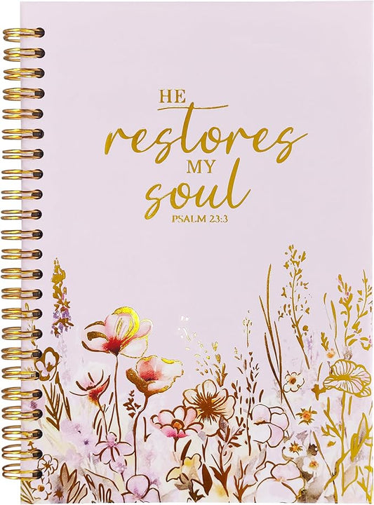Christian Women's Notebook With Gold Foil, Christian Art Gift Diary, Women's Prayer Diary, Exquisite Bible Notebook, Psalm 23:3 "He Restores My Soul, 5.5 X 8.3 - Bloomnest