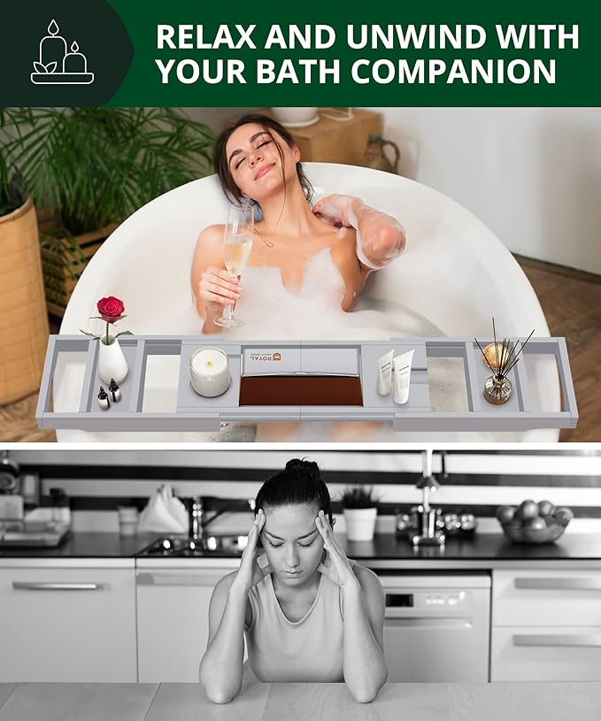 ROYAL CRAFT WOOD Premium Foldable Bathtub Tray - Expandable Bath Tray for Tub - Luxury Bathtub & Bathroom Accessories - Bloomnest