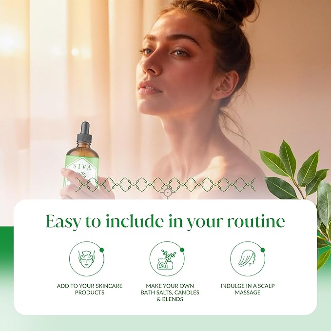 Siva Camphor Essential Oil - 4 Fl Oz – 100% Natural Camphor Oil - for Diffuser, Face, Skin Care, Aromatherapy, Hair Care, Scalp and Body Massage - with Dropper - Bloomnest
