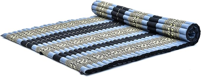 Leewadee - Foldable Floor Mattress - Japanese Roll Up Futon -Trifold Tatami Mat- Guest Floor Bed - Camping Mattress - Thai Massage Mat, Kapok Filled, 75 x 57 inches, Blue - Bloomnest