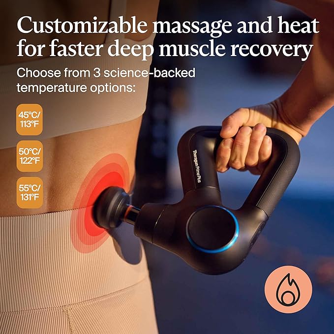 TheraGun Therabody Prime Plus Heated, Powerful Massage Gun for Enhanced Warm-Up & Workout Recovery - Quiet Deep Tissue Massager for Body and Back Pain Relief - Leg & Back Massager with Heat - Bloomnest