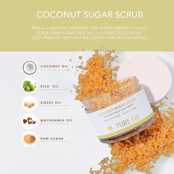 Pure Fiji Coconut Sugar Body Scrub, Coconut Milk & Honey (10.14 Oz /300ml) - Bloomnest