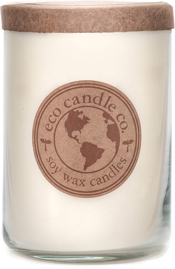 ECO CANDLE CO. Recycled Candle, White Tea & Ginger, 26 oz. - Scents of White Tea, Spices, Citrus, Jasmine, & Ginger - 100% Soy Wax, No Lead, Kraft Paper Label & Lid, Hand Poured, Midwest Soybeans - Bloomnest
