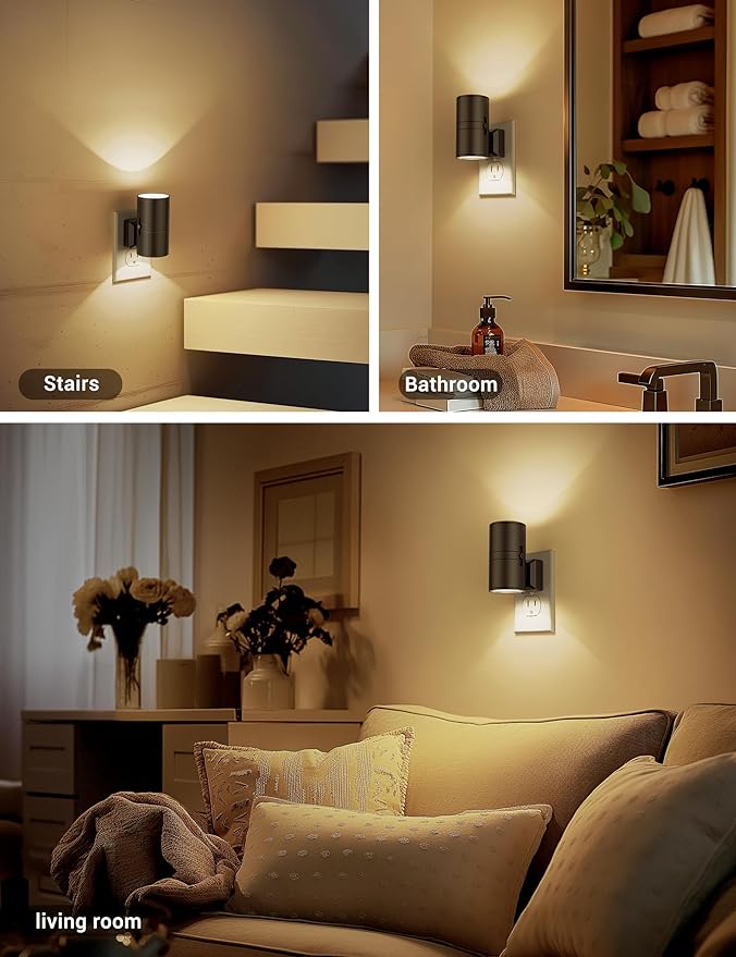Night Lights Plug into Wall, Dimmable Night Light Plug in, Modern Night Lights with Dusk to Dawn Light Sensor, Soft White 3000K, 0-100LM Adjustable Brightness Nightlight for Hallway Bedroom, 4 Pack - Bloomnest