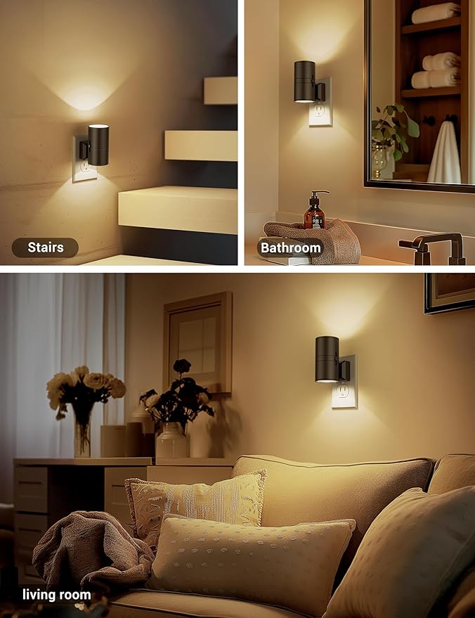 Night Lights Plug into Wall, Dimmable Night Light Plug in, Modern Night Lights with Dusk to Dawn Light Sensor, Soft White 3000K, 0-100LM Adjustable Brightness Nightlight for Hallway Bedroom, 2 Pack - Bloomnest