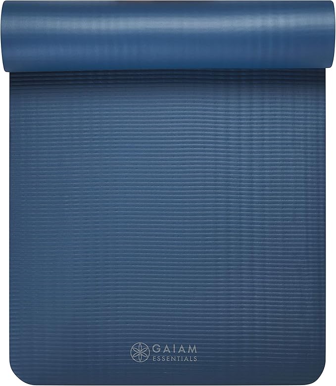Gaiam Essentials Thick 2/5" (10mm) and Thin 1/4" (6mm) Yoga & Pilates, Fitness & Exercise Mat with Easy-Cinch Carrier Strap