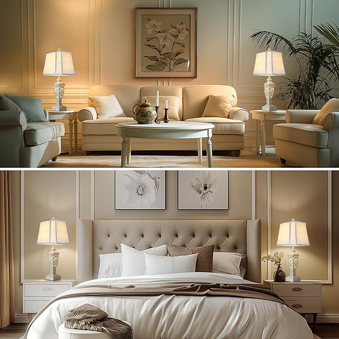 28.5" Lamps for Living Room - Table Lamps Set of 2 with Night Light,Bedside Lamp with White Linen Cut Corner Shade - for Bedroom Room and Nightstand with USB A+C Ports- for Office Hotel(Bulb Included) - Bloomnest