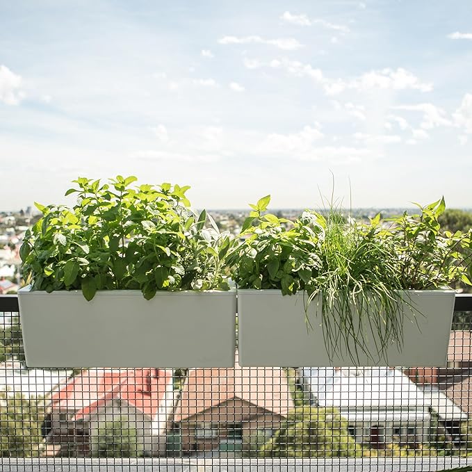 Glowpear Self Watering Railing Planter Box - 23.6", White - UV Stable, Scalable Plant Pot with Water Gauge, Indoor Outdoor for Vegetables, Flowers, Herbs, and Succulents - Bloomnest