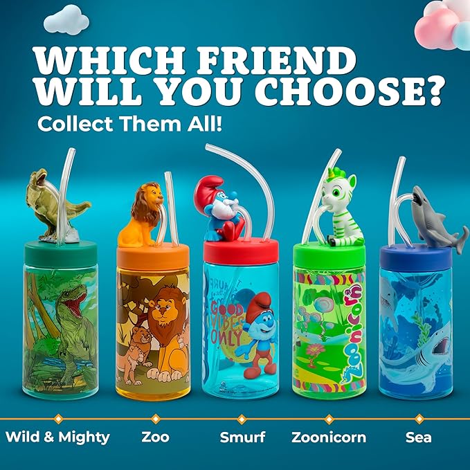 Brainy Smurf Cup, Water Bottle, Tumbler with Lid and Straw, Travel Sippy Cup for Water or Milk, Cups with Lids BPA Free Plastic, 12 oz - Bloomnest