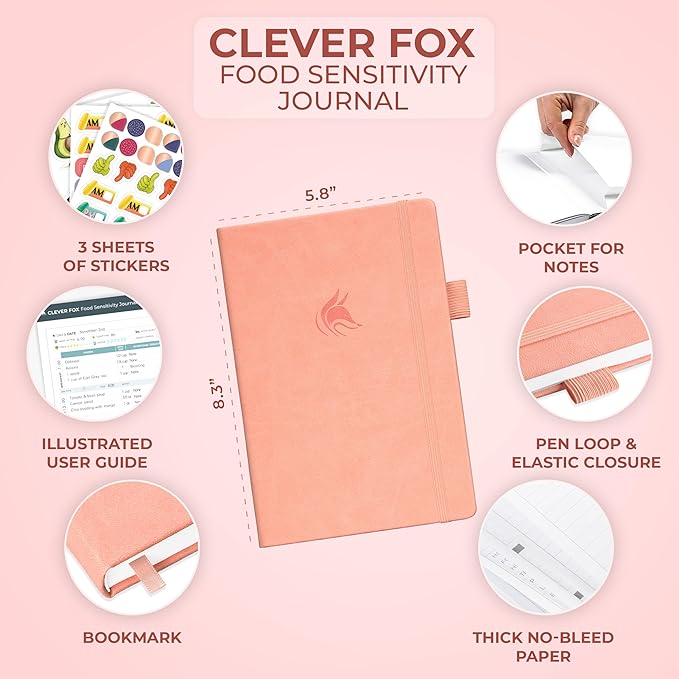 Clever Fox Food Sensitivity Journal – Daily Intolerance & Symptom Log for IBS, Diabetic, Low Fodmap, Elimination Diet – Health Tracker (Peach Pink) - Bloomnest