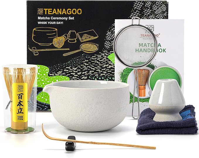 TEANAGOO Matcha Whisk Set,7 Pcs Matcha Set Lt.Grey,Matcha Kit for Ceremony,Matcha Tea Set for Making Breakfast/Latte,Matcha Whisk Set and Bowl with All Accessories,Gift for Matcha Lover/Friend/Family - Bloomnest
