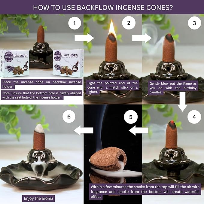 Lavender Backflow Incense - 20 Cones, Dual Pack, Waterfall Effect TRUMIRI