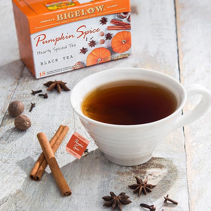 Bigelow Tea Pumpkin Spice Black Tea, Caffeinated Tea with Pumpkin Pie Flavor, Holiday and Christmas Tea, 18 Count Box (Pack of 6), 108 Tea Bags Total - Bloomnest
