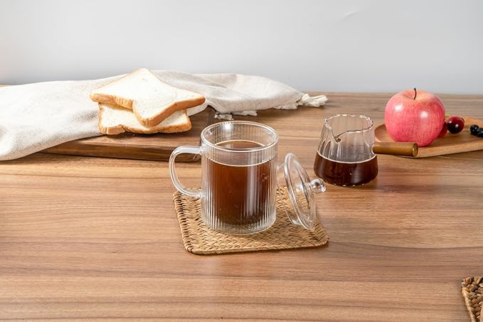 11OZ Double Walled Coffee Mugs Glass with Lid Handles,Cups for Latte,Hot Tea,Cappuccino, Mocha,Cocoa,Hot & Cold Beverages Glasses Heat Resistant Coffee Cups(CLEAR) - Bloomnest