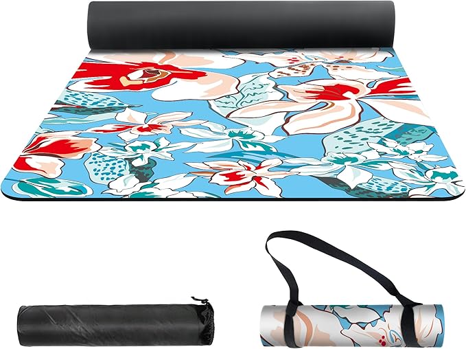 nuveti Yoga Mat Print Extra Thick TPE Non Slip Fitness Exercise Mat with Carrying Bag,72"x24" Extra Thick 6MM Exercise & Workout Mat for Yoga, Pilates Fitness and Floor Exercises - Bloomnest