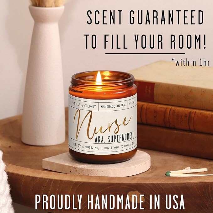 Nurse Gifts for Women - 'Nurse AKA. Superwomen' Soy Candle,w/Vanilla & Coconut I Nursing Gifts for Nurses Female I Nursing Student I Nurse Practitioner RN I Nurse Graduation Gift I 50Hr Burn, USA Made - Bloomnest