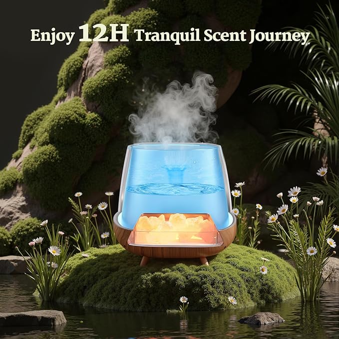 Essential Oil Diffuser for Home: 200ml Aromatherapy Diffuser with Himalayan Pink Salt Rock, Cool Mist Humidifier with Auto Off Function and 9 Colors LED Night Light for Bedroom - Bloomnest