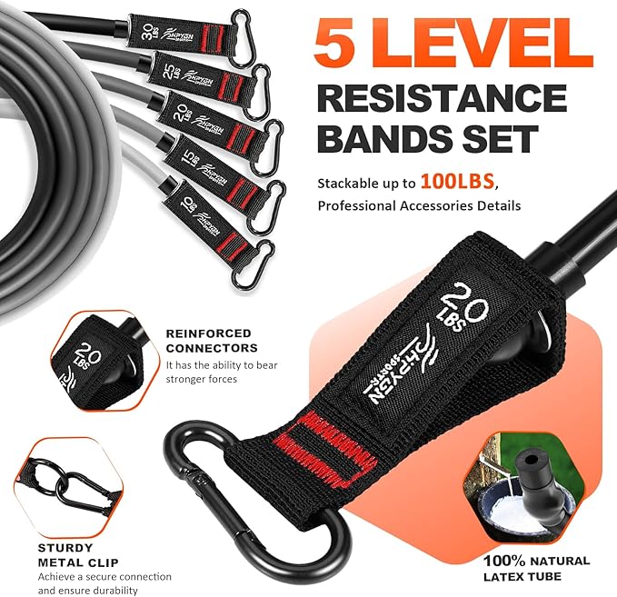 HPYGN Resistance Bands, Exercise Bands with Handles, Fitness Bands, Workout Bands with Door Anchor and Ankle Straps, for Heavy Resistance Training, Physical Therapy, Shape Body, Yoga, Home Workout Set - Bloomnest