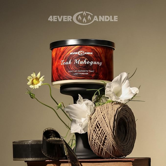Soy Wax Blend Candle for Home, 4-Wick Candles in Teakwood & Mahogany Scented, Aromatherapy Candles Gift for Parties, Relaxing, Over 50 Hours of Burn Time, 18oz - Bloomnest