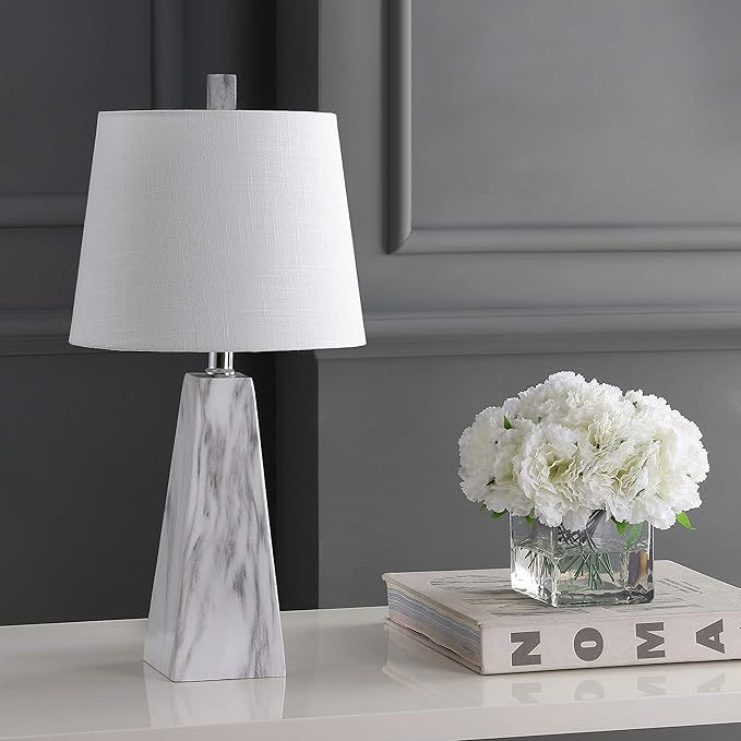 JONATHAN Y JYL1037A Owen 20.5" Resin LED Table Lamp, Contemporary, Office, Living Room, Family Room, Dining Room, Bedroom, Hallway, White Marble Finish - Bloomnest