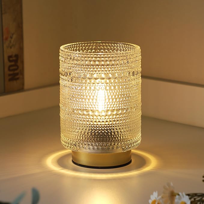Shelf Decorative Aesthetic Lamp with Timer for Bedside/Coffee Table/Bookshelf Decor,Small Battery Operated Cordless Lamps with Warm Moody Lighting for Dorm/Office/ Patio/Entryway/Cubicle Decor(Clear) - Bloomnest