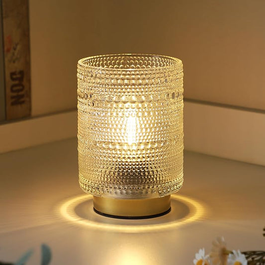 Shelf Decorative Aesthetic Lamp with Timer for Bedside/Coffee Table/Bookshelf Decor,Small Battery Operated Cordless Lamps with Warm Moody Lighting for Dorm/Office/ Patio/Entryway/Cubicle Decor(Clear) - Bloomnest