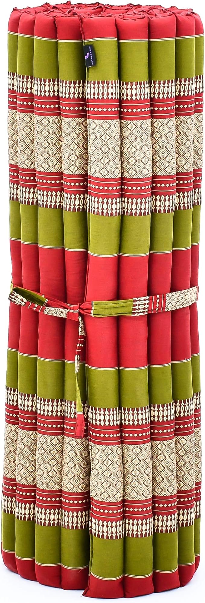 Leewadee - Kapok Roll Mat – Handcrafted Folding Sleep & Relaxation Mattress from Thailand, Ideal as Guest Bed, Camping Mat, Yoga Mat or Traditional Futon, 75 x 39 inches, Green Red - Bloomnest