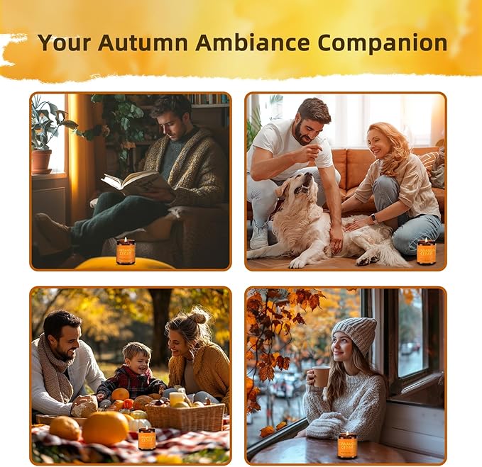 Fall Candles, Cinnamon & Cedar Scented Soy Candles, Autumn/Holiday/Halloween/Birthday/Christmas Gifts for Women & Men, 50-Hours Burning Time (7Oz) - Bloomnest
