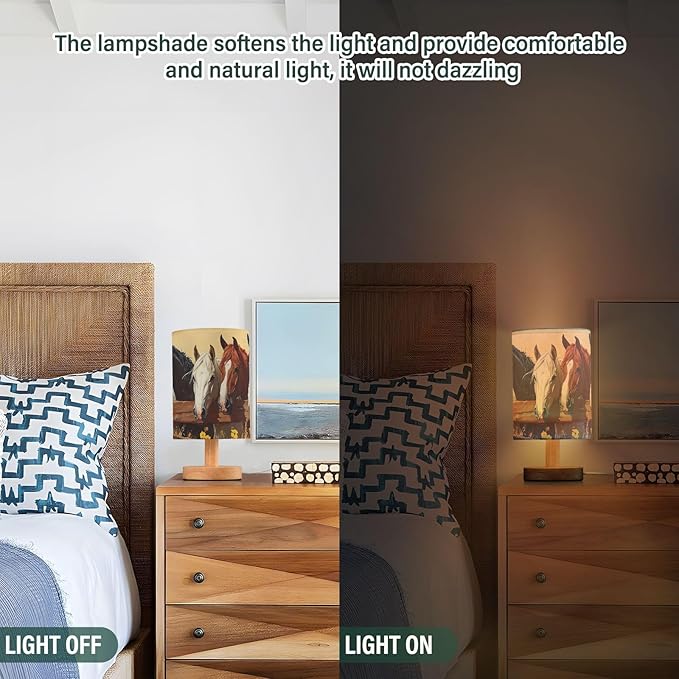 Bedside Lamp Wild Horse Table Lamp with USB Port Wood Base for Living Room,Bedroom,Nightstand 214b6340 - Bloomnest