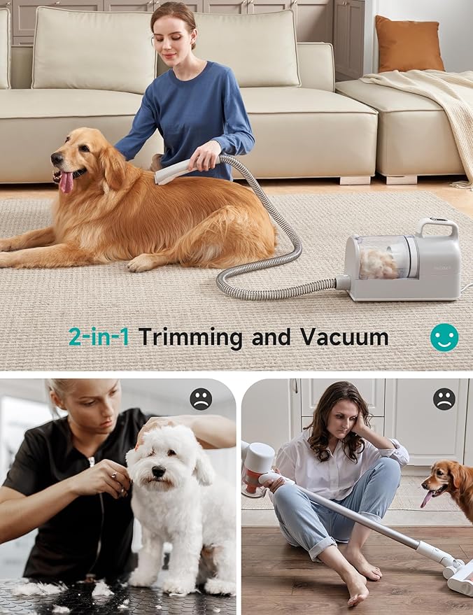 Hicozy S1+ Dog Grooming Vacuum, 12000Pa Minimum 50dB Quiet Dog Vacuum for Shedding Grooming with 2L Dust Cup, 6 Professional Pet Accessories with Clippers, Gray - Bloomnest