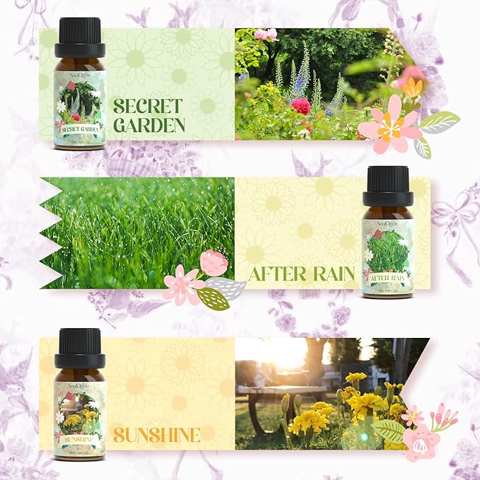 Backyard Fragrance Oils Set, Flower Essential Oil Gift Set for Diffuser, Floral Scent Diffuser Oil, Diffuser Scents Oil for Home-Gardenia, Rose, Lavender, Secret Garden, After Rain,Sunshine - Bloomnest