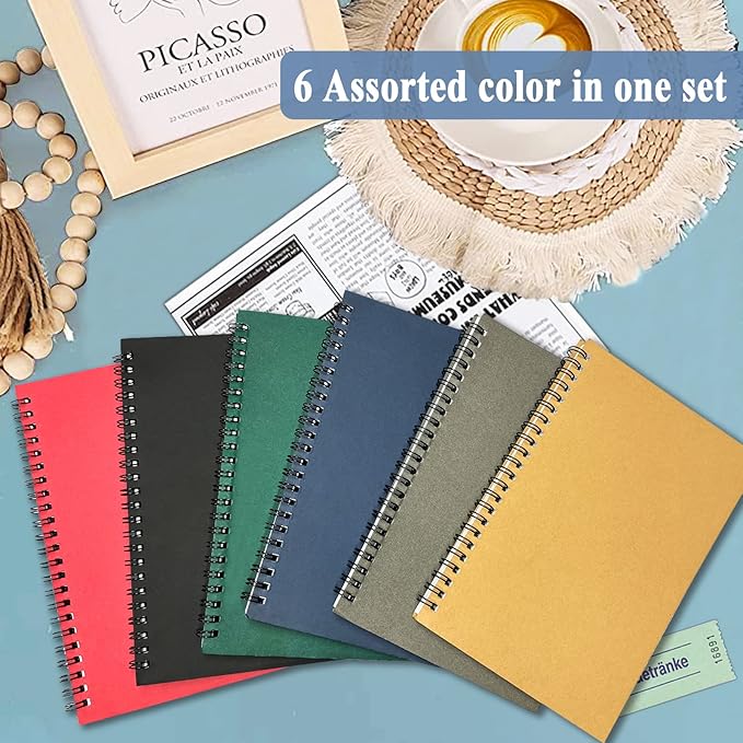 GINMLYDA Small Spiral Notebook 6Pack, 120 Lined Pages 8.25x5.50 Inches Spiral Journal Kraft Cover Notebooks & Writing Pads for School Home Office Aesthetic Sketch Drawing Note - Bloomnest
