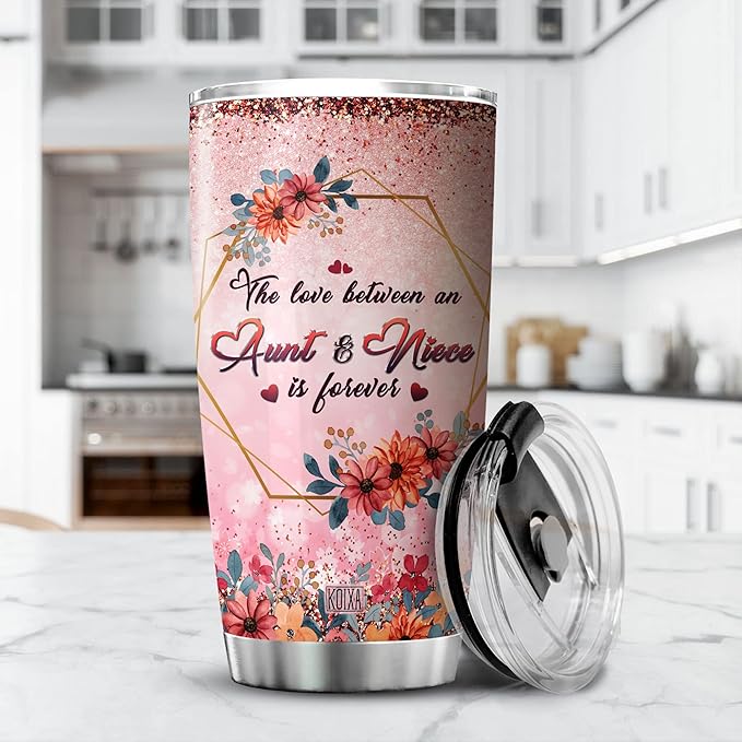 Thank You For Being My Auntie Coffee Tumbler 20oz Vintage Flower Floral Print Coffee Cup With Lid Stainless Steel Travel Mug Aunt Gifts From Niece Birthday Present For Aunts - Bloomnest