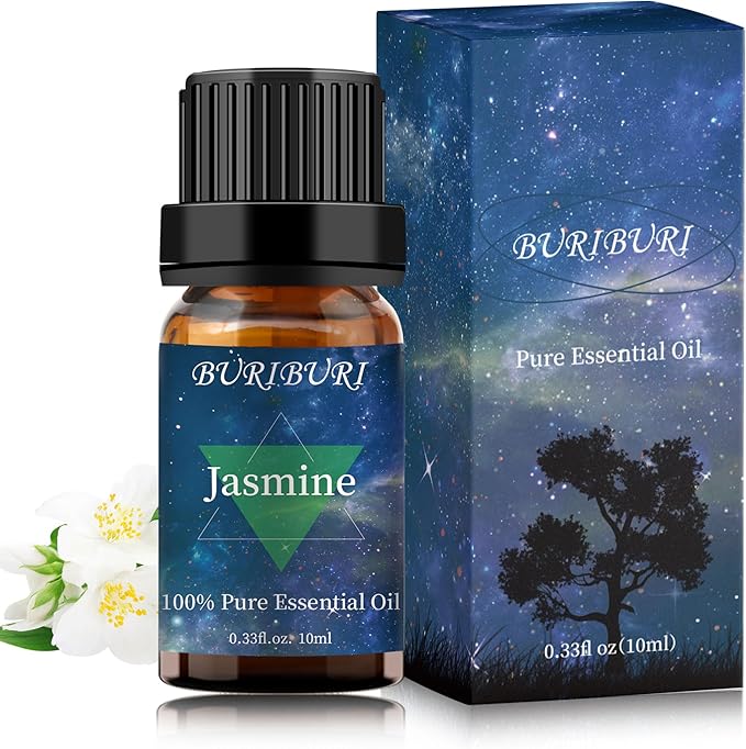 BURIBURI Jasmine Essential Oil, 100% Pure, Undiluted, Natural, Organic Aromatherapy Jasmine Oils 10ML for Massage, Diffuser, Soap Making Candle Making BURIBURI