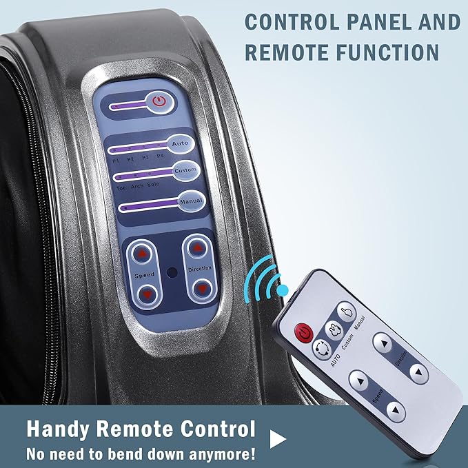 H&B Luxuries Shiatsu Foot Massager Machine with Remote Controller, Kneading and Rolling Home Massagers for Feet, Ankle, Calf, Leg, Ideal for Men, Women, Father, Mom Parents and The Elderly, Gray