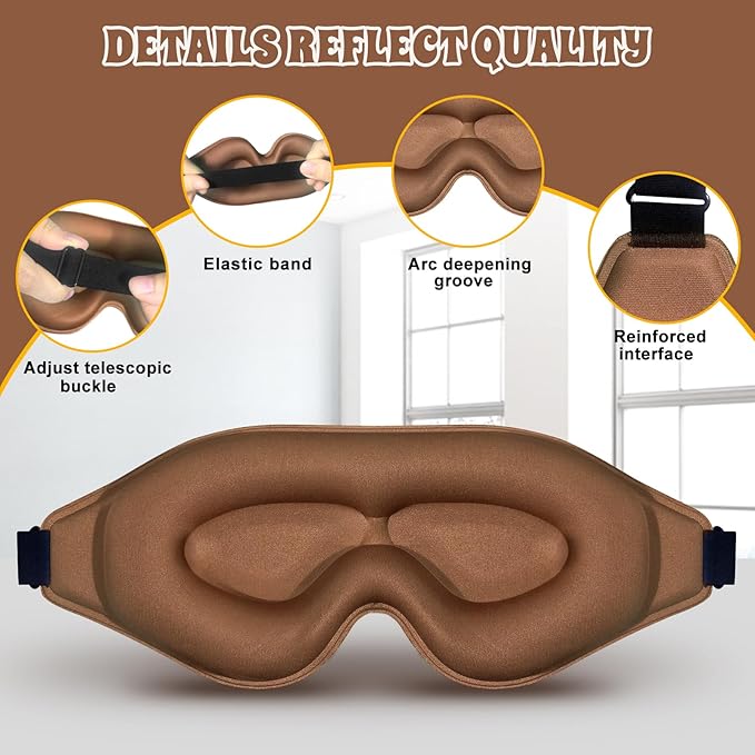 3D Advanced Eye Mask for Sleeping，Ultra Delicate Soft Skin Friendly Eye mask，100% Blackout Sleep Eye Mask for Sleep, Eyelash Extension Sleep mask (Coffee Color) - Bloomnest