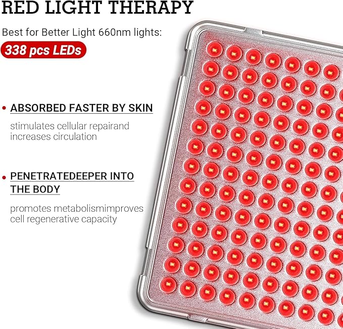 Red Light Therapy 338 LEDs Deep Red 660nm Red Light Therapy Device for Body Face for Pain Relief, Skin Health, Anti-Aging Mhpoycd