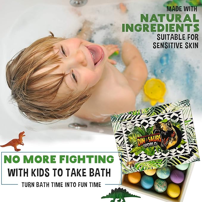 Bath Bombs for Kids with Surprise Inside - 12 Dinosaur Bath Bombs with Toys, Organic Colorful Bubble Bath Fizzies, Dino Egg Bath Bomb w/Rich Bubbles, Stocking Stuffers Christmas Gifts for Kids, Boys - Bloomnest