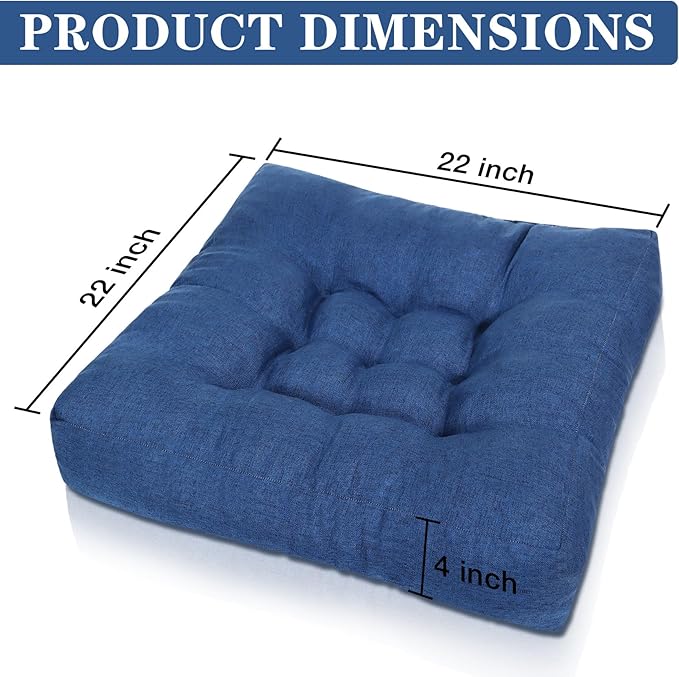 Navy Blue Square Floor Pillow Meditation Cushions, Large Floor Sitting 22"x22"x4.6", Tufted Cushions for Yoga Living Room Tatami Home Decor 1 Pack - Bloomnest