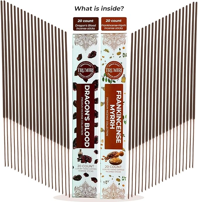 Trumiri Incense Sticks - Combo Pack of 40 Insence-Sticks - 20 Dragons Blood + 20 Frankincense Myrrh - Insenses - Insents - Incents - Inscense - Incence - Incienso - All Natural Incense Sticks TRUMIRI