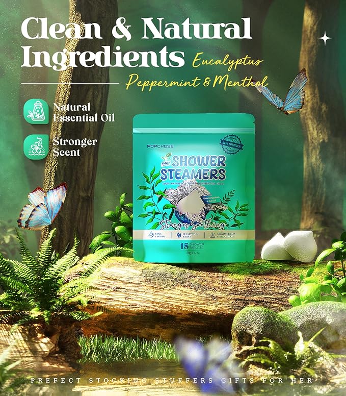 POPCHOSE Shower Steamers Aromatherapy - Eucalyptus for Shower, Stress Relief & Self Care- Home SPA Gifts, Birthday Gift for Women & Men, Shower Steamers for Sinus Relief, Quick Relief Nasal Congestion - Bloomnest