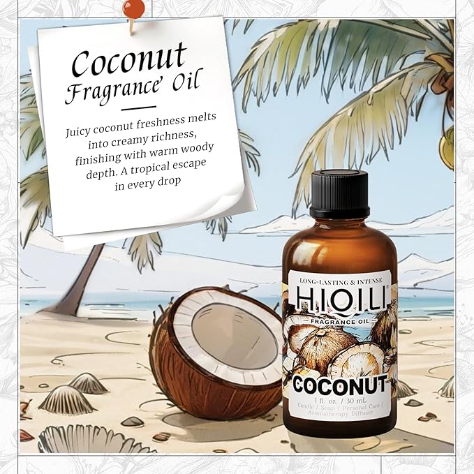 HIQILI Coconut Fragrance Oil for Home Diffuser, Ideal for Making Candle, Soap, Body Spray, Women's Perfume, Creamy Scents - 1 Fl Oz - Bloomnest
