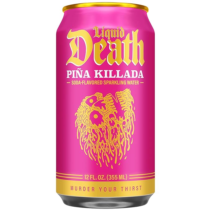 Liquid Death Soda-Flavored Sparkling Water - Piña Killada (Classic Piña Colada), Less Sugar*, Huge Flavor, No Caffeine, No Artificial Sweeteners, 12 Fl Oz (Pack of 12) - Bloomnest