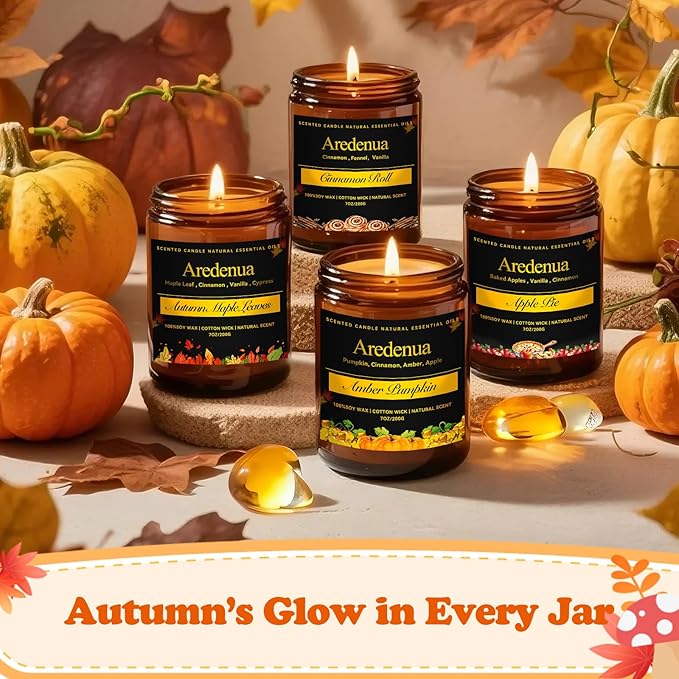 Fall Candles - Caramel Apple Candle | Fall Scented Candle, Thanksgiving Gifts - 7oz Autumn Soy Candles for Home Scented - Apple Scented for Thanksgiving, Autumn & Holiday Gift for Women Men - Bloomnest