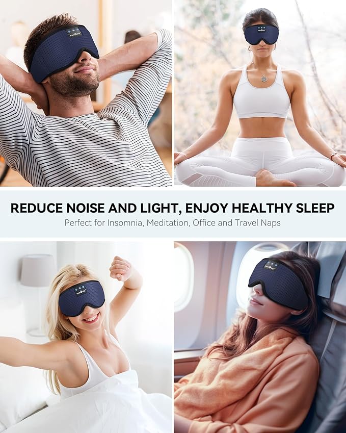 MUSICOZY Sleep Headphones Bluetooth Sleep Eye Mask for Sleeping, Headband Wireless Headphones Sleeping Masks, Sleep Earbuds for Side Sleepers Men Women with Speakers Cool Tech Gadgets(Blue)