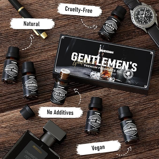 Essential Oils for Men, ARVIDSSON Masculine Essential Oils, Manly Fragrance Oils for Diffuser, Sandalwood, Cedarwood, Leather, Sweet Tobacco, Bay Rum, Myrrh, Gift for Men - Bloomnest