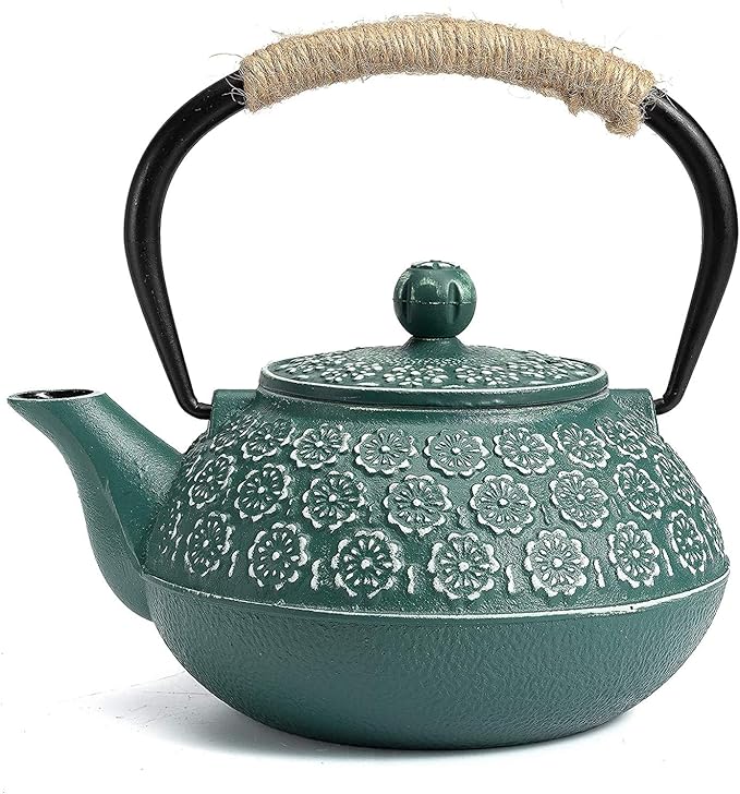 Sotya Cast Iron Teapot, 40oz/1200ml Japanese Tetsubin Tea Pot with Infuser for Loose Leaf and Tea Bags, Tea Kettle Coated with Enameled Interior for Stove Top, Dark Green - Bloomnest