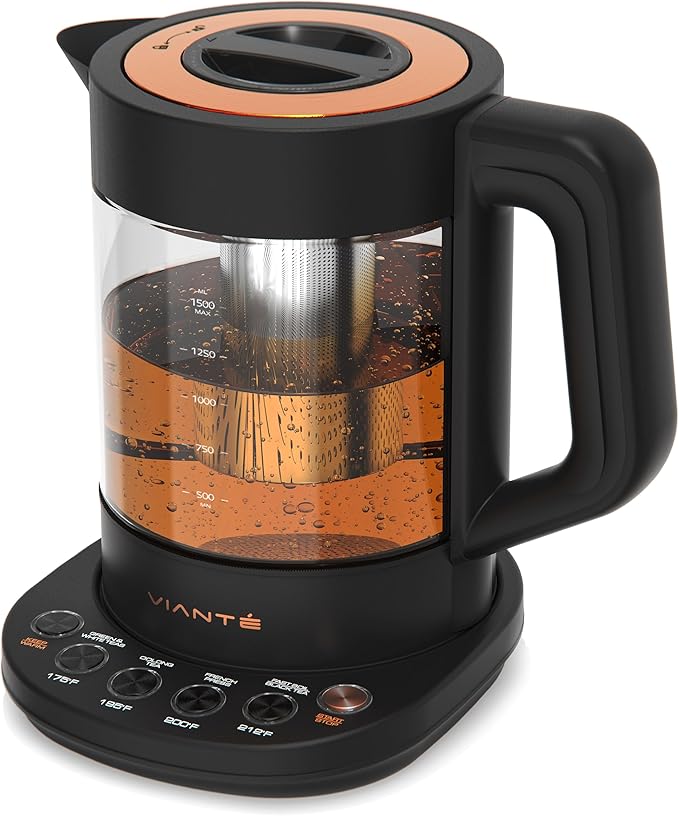 Vianté Electric Kettle With Infuser For Loose Leaf. Hot Tea Maker With Temperature Control And Automatic Shut Off. Tea Kettle With Brewing Programs. 1.5 Liters Capacity | Black Color - Bloomnest